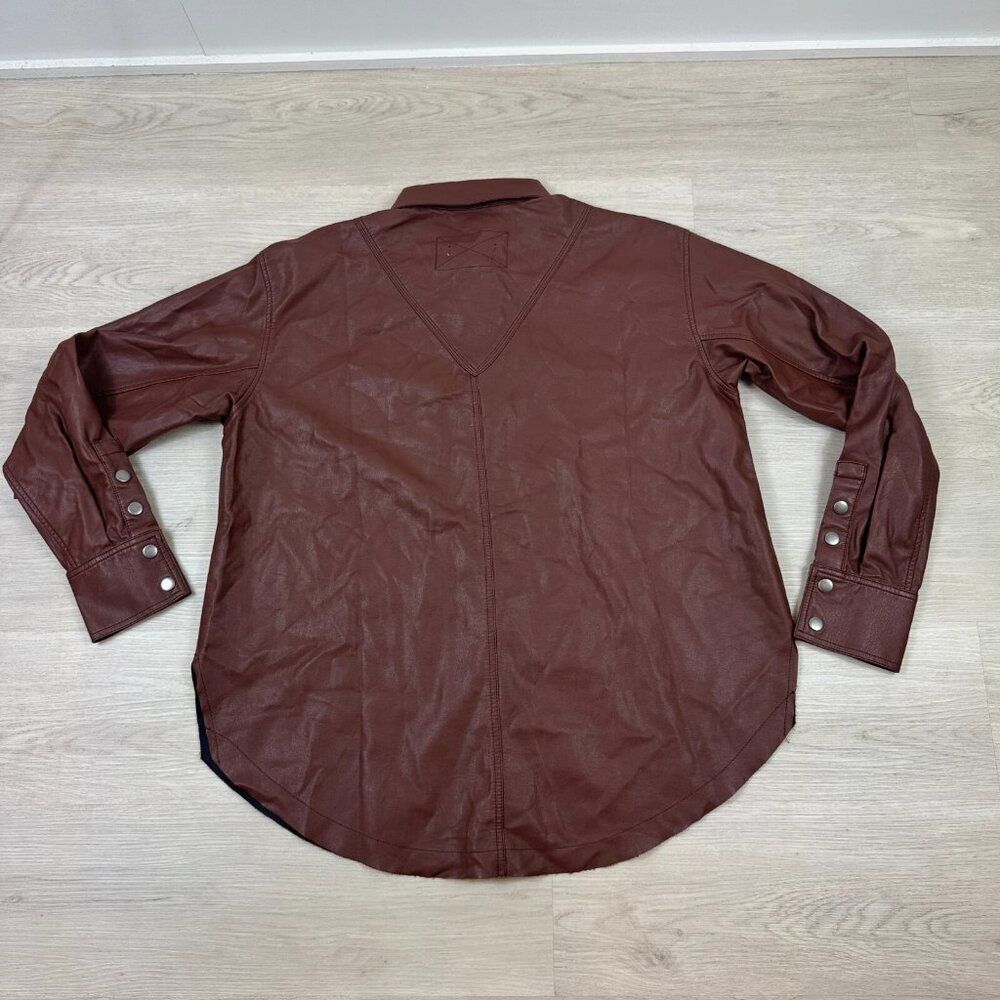 Free People Easy Rider Faux Leather Shirt Jacket Womens Small Brown Desert Topaz - Picture 6 of 9